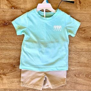NWT Toddler Boy 24 month 2 piece Ocean Coast Tropical Shirt Khaki Shorts